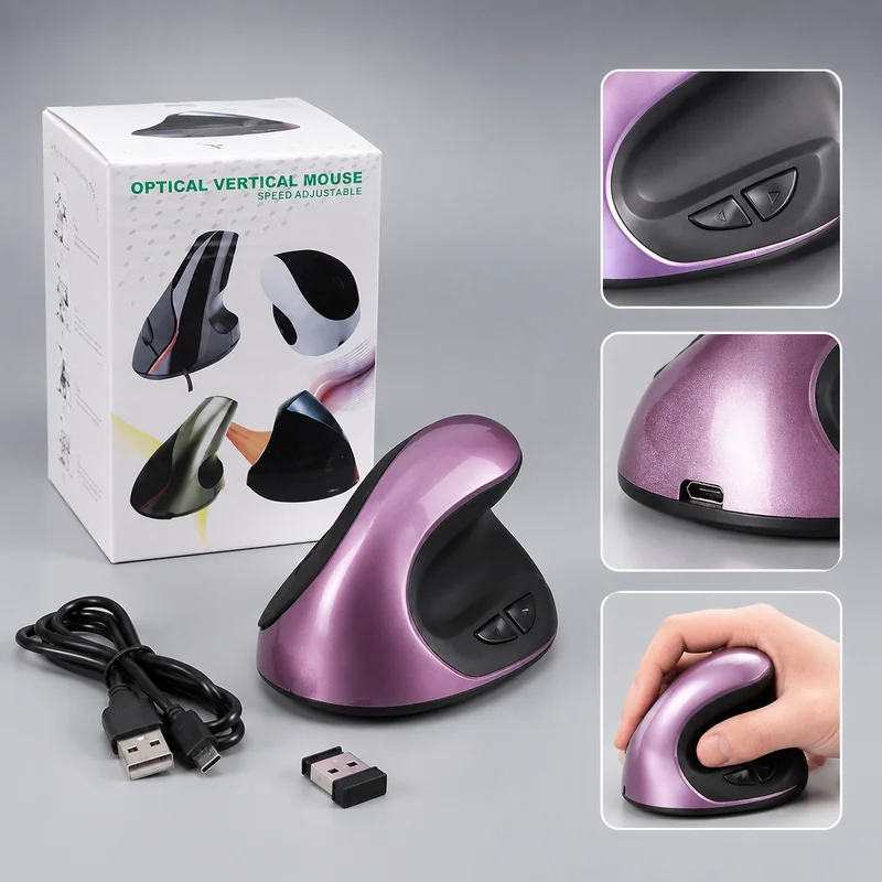 Wireless Vertical Mouse Ergonomic Rechargeable Upright Optical Mouse Built In Lithium Battery For Office Desktop Laptop Computer