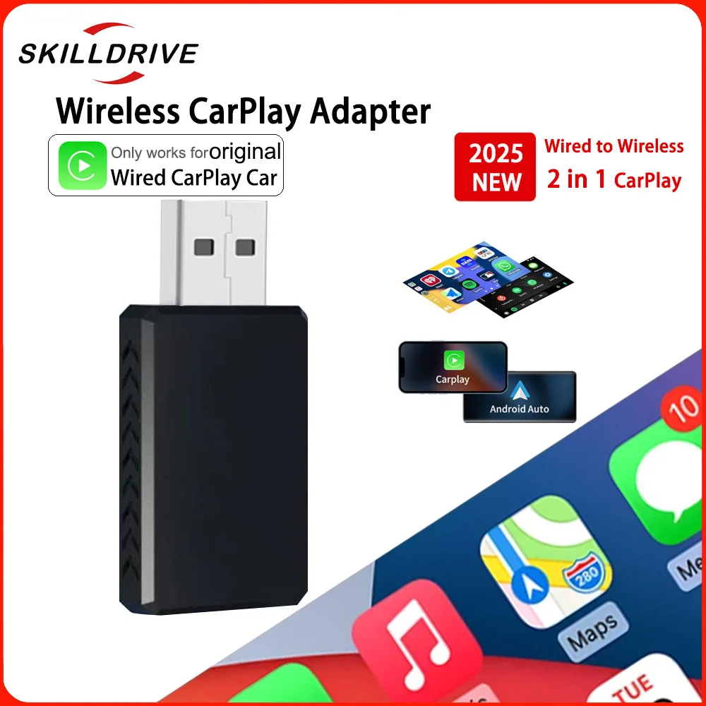 2025 New 2 in 1 Wireless Carplay Adapter Android Auto for Volvo Benz Audi Hyundai VW Mazda Cadillac Peugeot Wired CarPlay Car