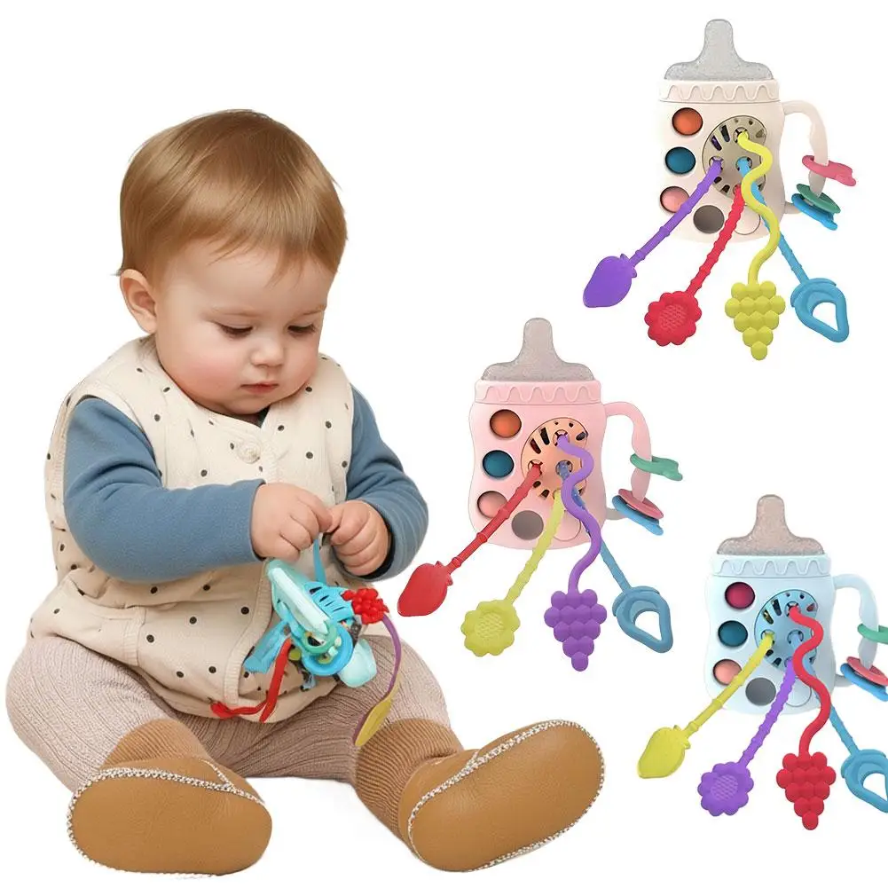 Bottiglia Lala Giocattolo per bambini Bottiglia Giocattolo pull-up Giocattolo per dentizione sensoriale Addestramento da masticare infantile per i più piccoli Giocattolo push and pull A0F0