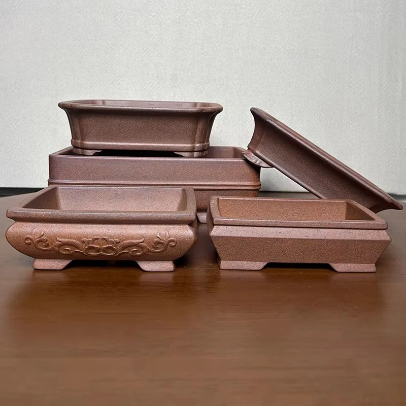 

Ручная работа JC: прямоугольный горшок для бонсай из старинной фиолетовой глины с натуральным минималистичным дизайном. Различные цветочные горшки.