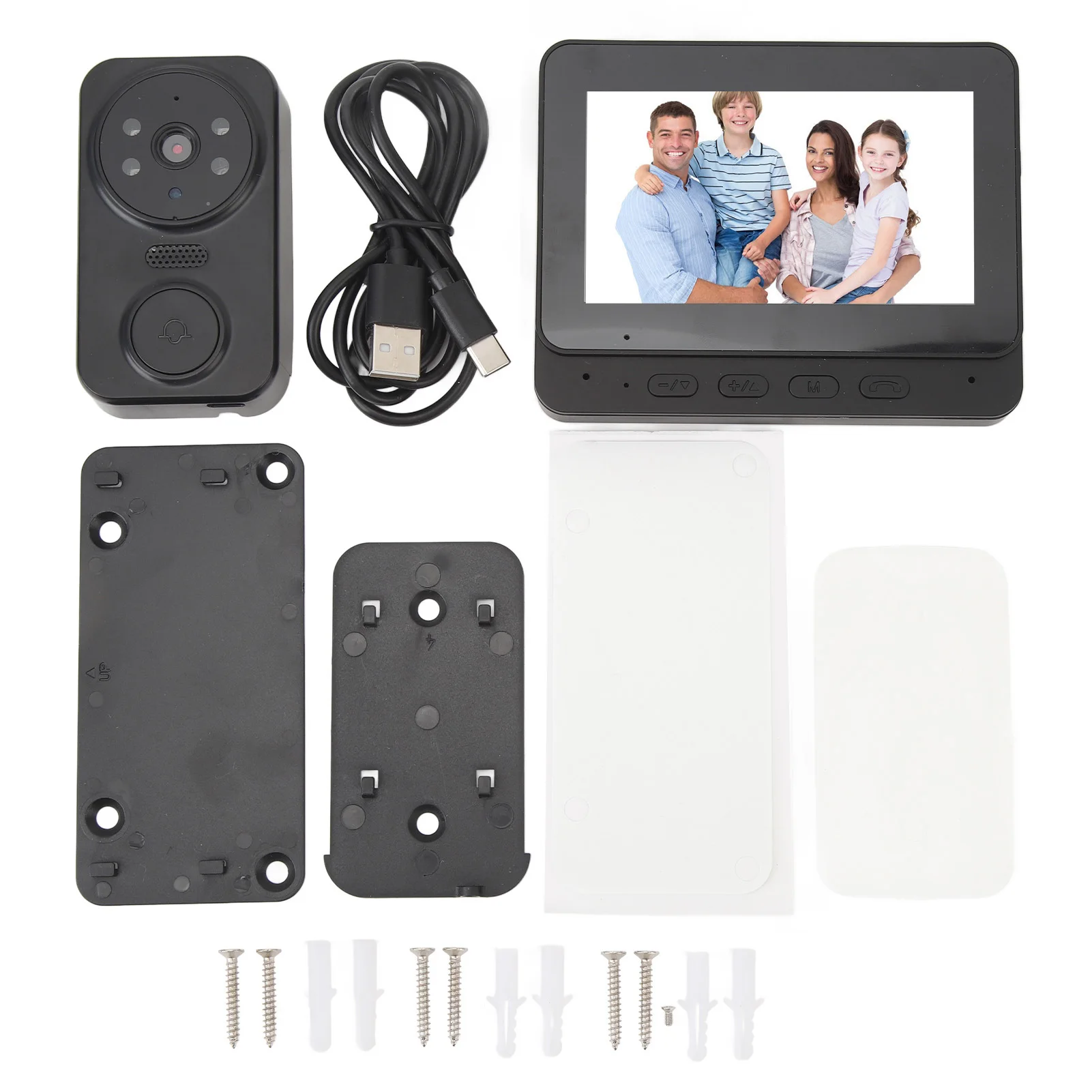 Sonnette d'interphone visuel, vision nocturne infrarouge, type C, 2.4GHz, WiFi, voix bidirectionnell