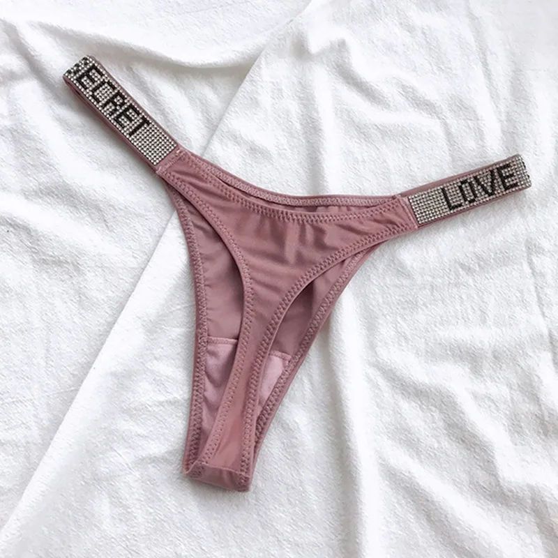 Pink Comfort Seamless Sexy Rhinestone LOVE Logo Letter Briefs Low Rise Thong Lingerie Woman Plus Size Panties Female Underwear