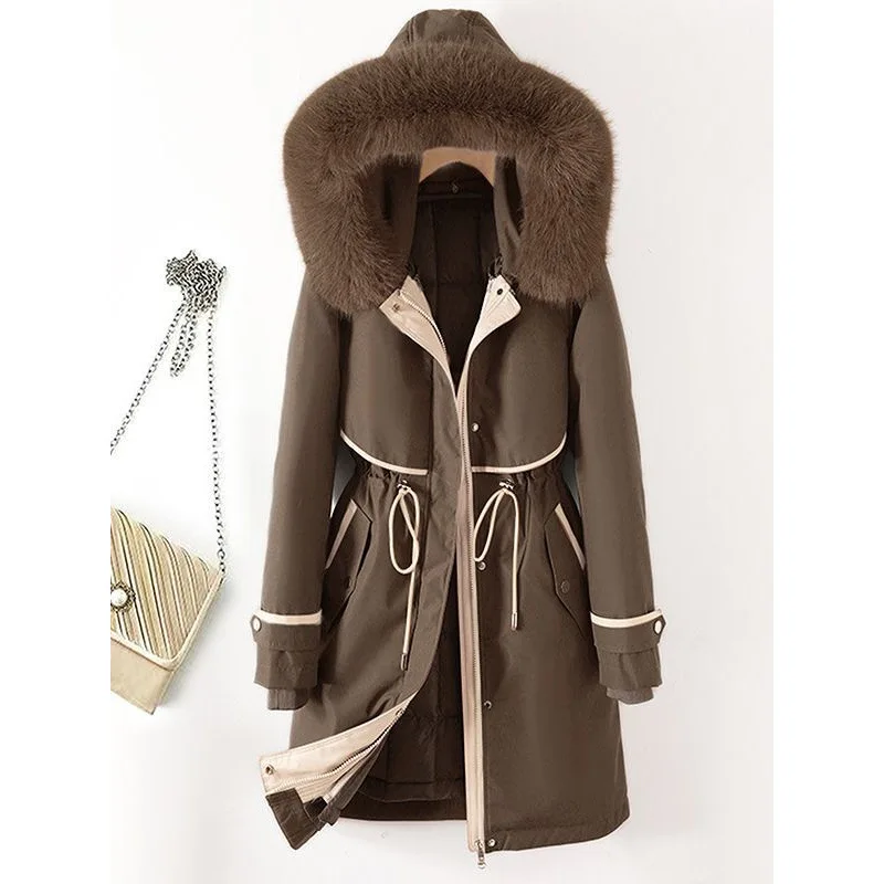 2026 winter cotton-padded clothes, medium and long two-wear Parker cotton clothes, women's removable hooded down cotton clothes.
