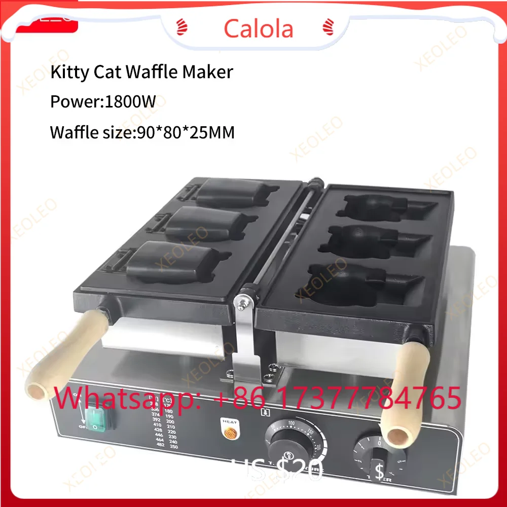 Ice Cream Maker Electric - Pembuat Taiyaki Kucing Kartun 1800W, Mesin