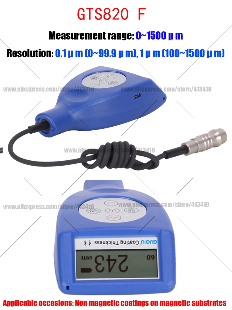 GUOOU LCD-scherm Auto Autolak Filmdiktemeter Verflaagdikte Tester 0-3000μm 0.1μm Fe NFe Sonde Gauge