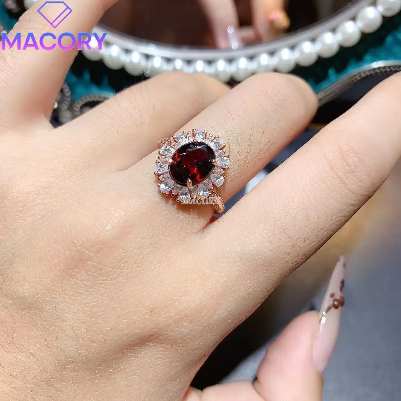 

Женское кольцо с натуральным гранатом, серебро 925 пробы, элегантный и модный новый дизайн с драгоценными камнями с сертификатом