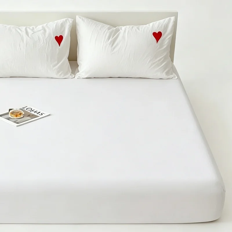 3Pcs Fitted Bed Sheet With Elastic Band Anti-slip Adjustable Mattress Cover red heart Pillowcase without pillow core