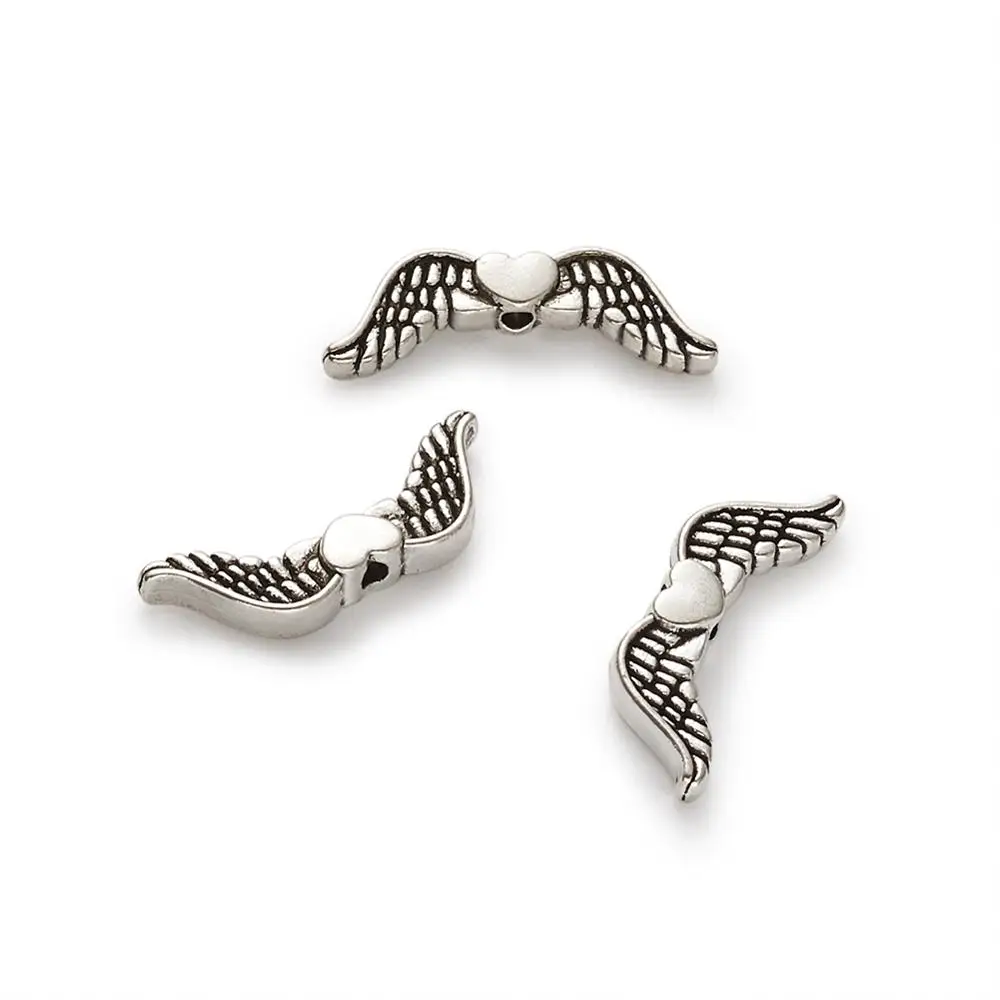 50pcs Angel Wing Beads Tibetan Style Alloy Heart With Wing Bead Spacers For Jewelry Making DIY Bracelet Necklace Craft Supplies