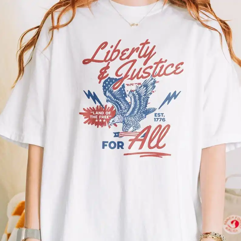 Social Justice 4th Of July T-Shirt Liberty And Justice For All Tee Retro Feminist Graphic Tee Equal Rights Tshirt 4th July Eagle