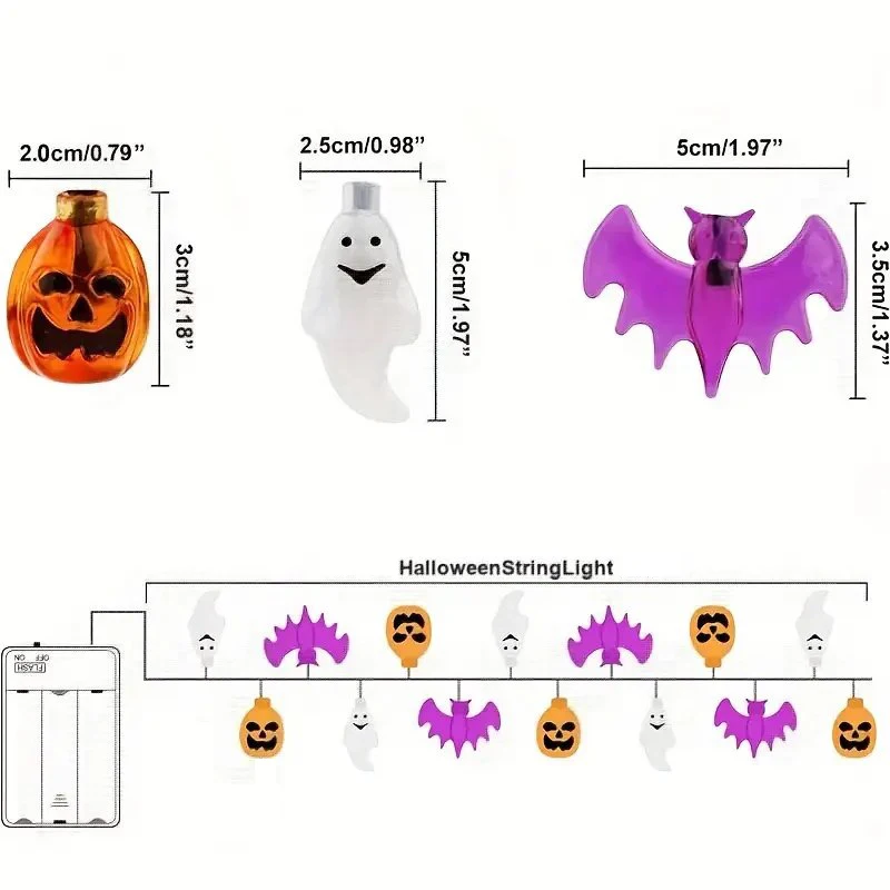 Guirlande lumineuse LED pour Halloween, 1 pièce, lampe décorative chauve-souris fantôme citrouille, à piles, lumières de Festival pour décoration de fête d'halloween