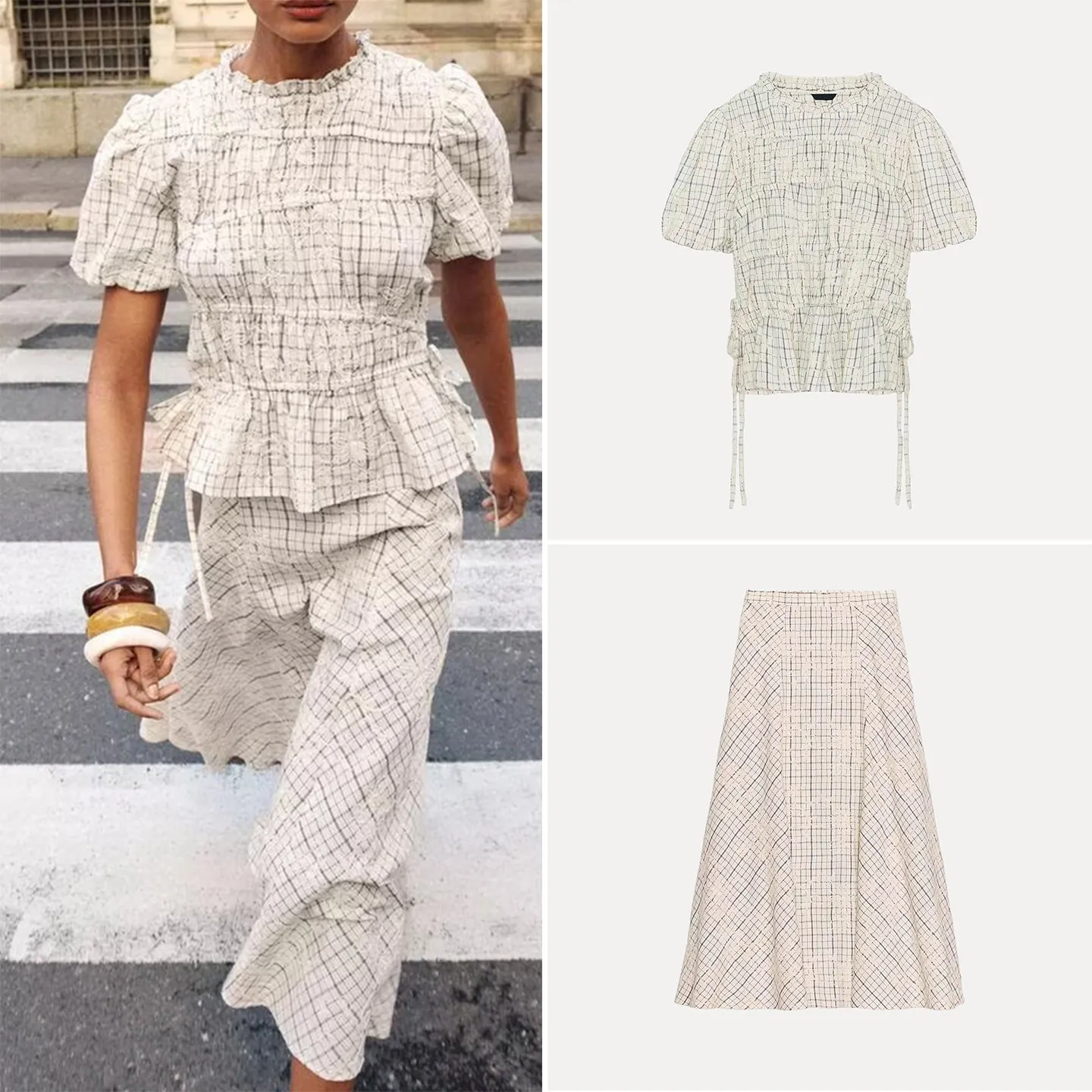

Spring 2026 Women's Fashion Plaid Embroidery Knot Top And Skirt Set Spring Seasonal Brand Zadata Ladies Outfits