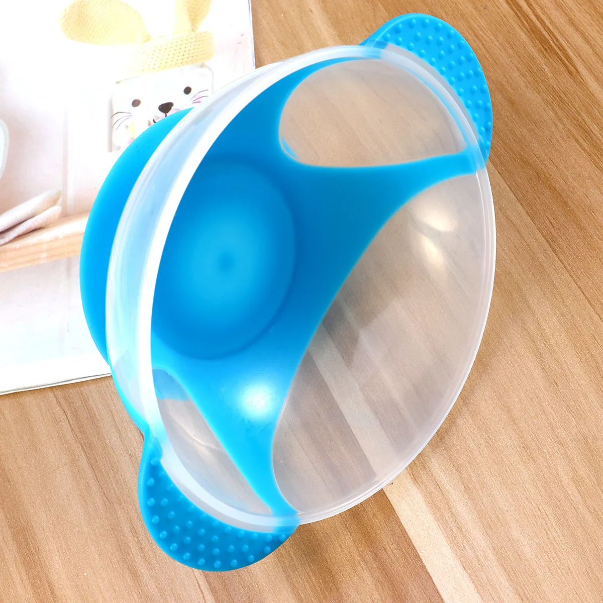 Pet Anti-Skid Dog Bowl Two Handle Plastic Food Water Feeding Dish for Cats Puppies Non-Slip Silicone Base Random Color