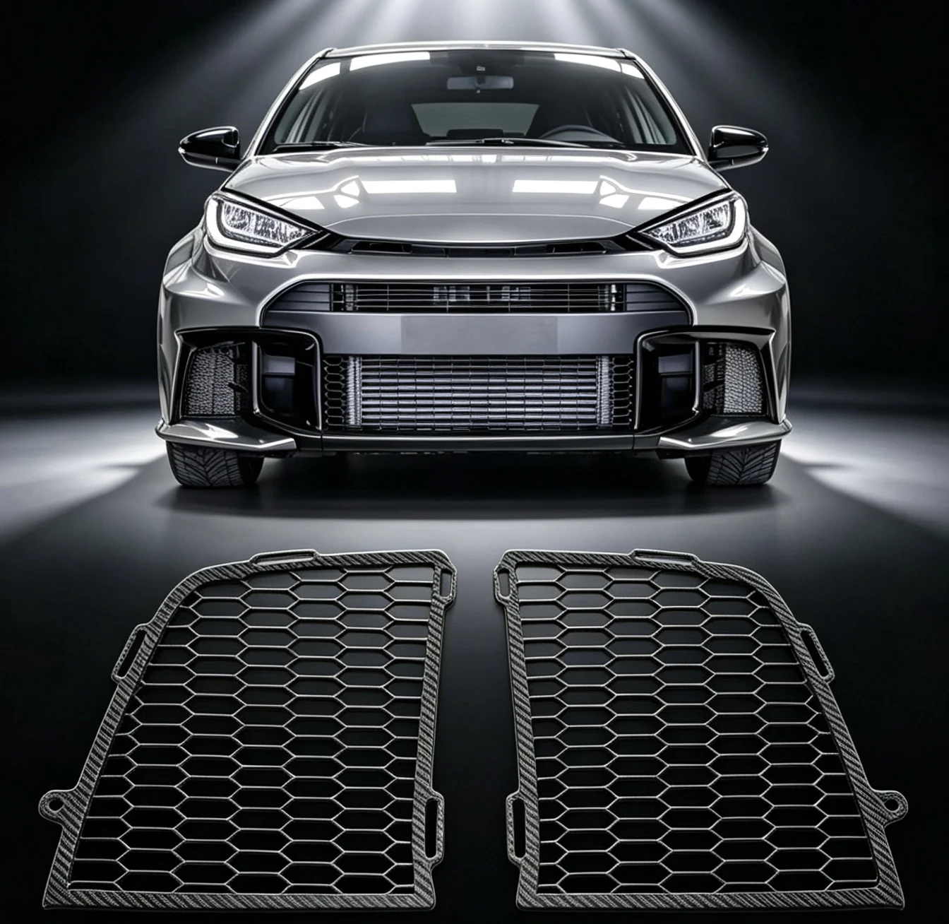 For Toyota GR Yaris Gen2 Front Bumper Vent / Fog Light Frame Grille Carbon Fiber Auto Parts
