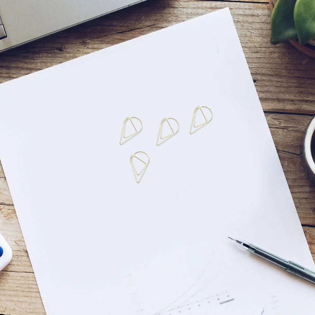 200개 골드 물방울 모양 종이 클립 튼튼한 금속 물방울 모양 클립 메모 정리 사진 티켓 창의적인 북마크 클립 세트