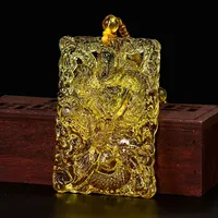 Chinese Citrine Guan Yu Pendant Necklace Lucky Ward Off Evil Spirits Auspicious Amulet Sweater Chain Protection Jewelry Gift