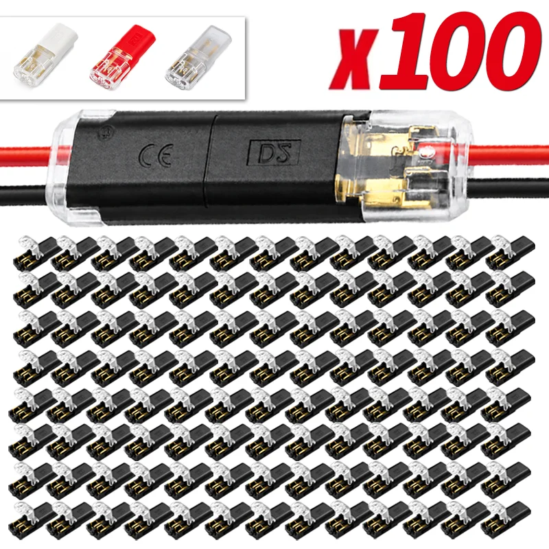 Conector de Fio Plugável de 2 Pinos, Bloco de Terminais de Conexão Rápida, Contato de Cobre, Sem Solda, Baixa Tensão, Emenda de Cabo para Fita LED