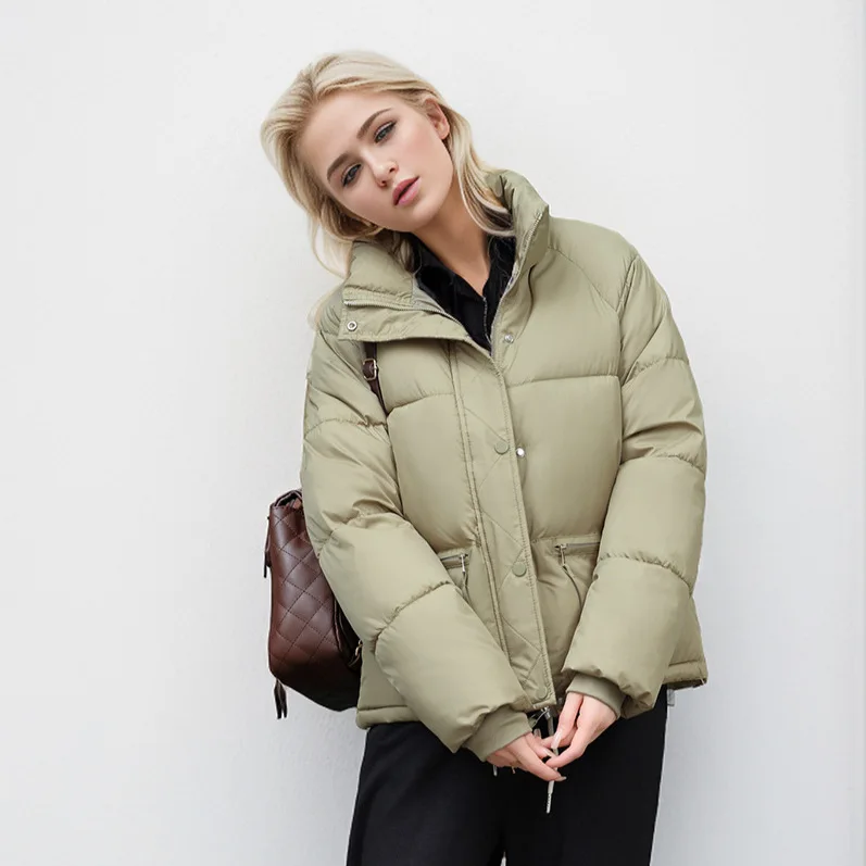 

Women Short Coats Parkas Stand Collar Thick Long Sleeve Solid Coat Zipper Parka High Street Outerwear Jackets Winter 2024