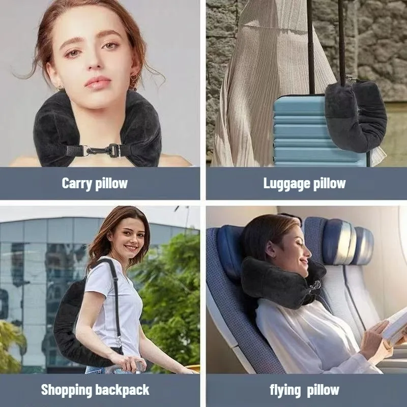 وسادة الرقبة وسادة السفر كيس الوسائد النوم مع غطاء قابل للتعبئة على شكل حرف U المخملية المخدة تخزين لأسطوانة الطائرة