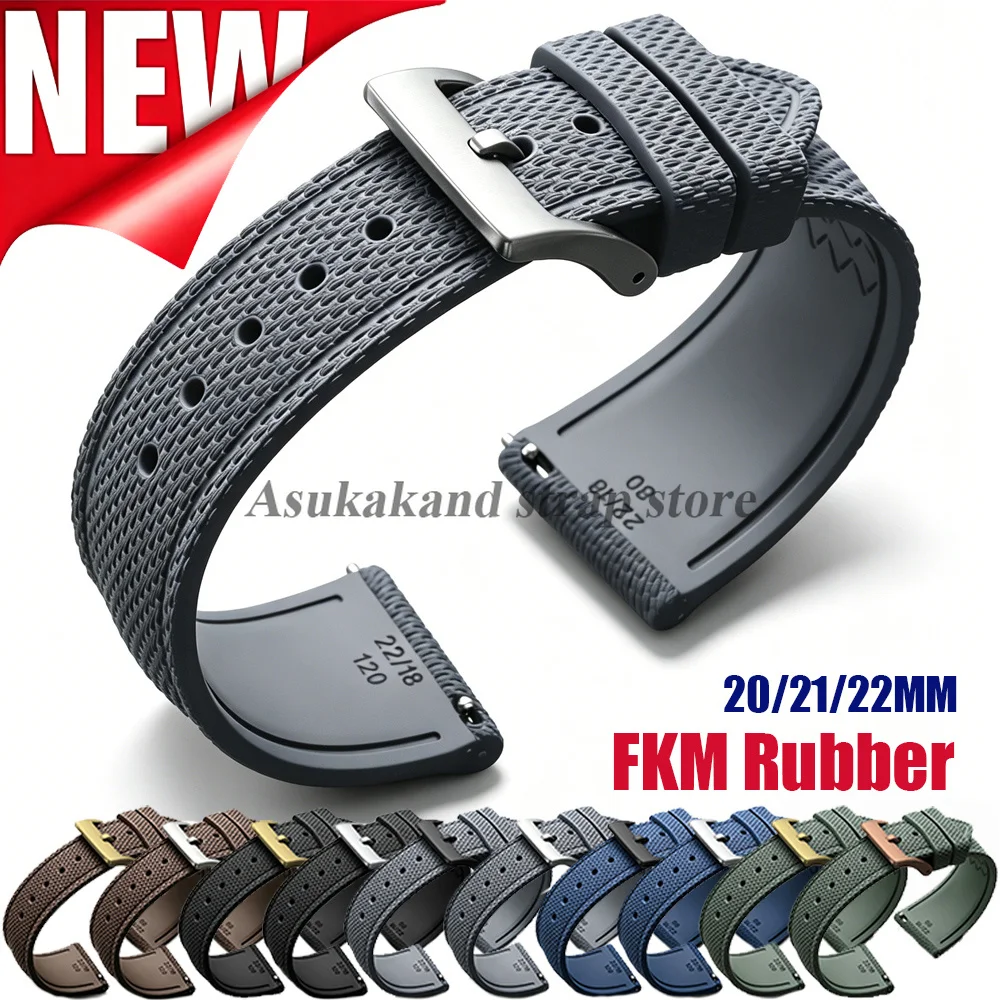 New Fluorine Rubber Quick Release Watch Strap 20mm 21mm 22mm Flat Strap Band FKM Rubber Diving Universal Watchband Men Bracelets