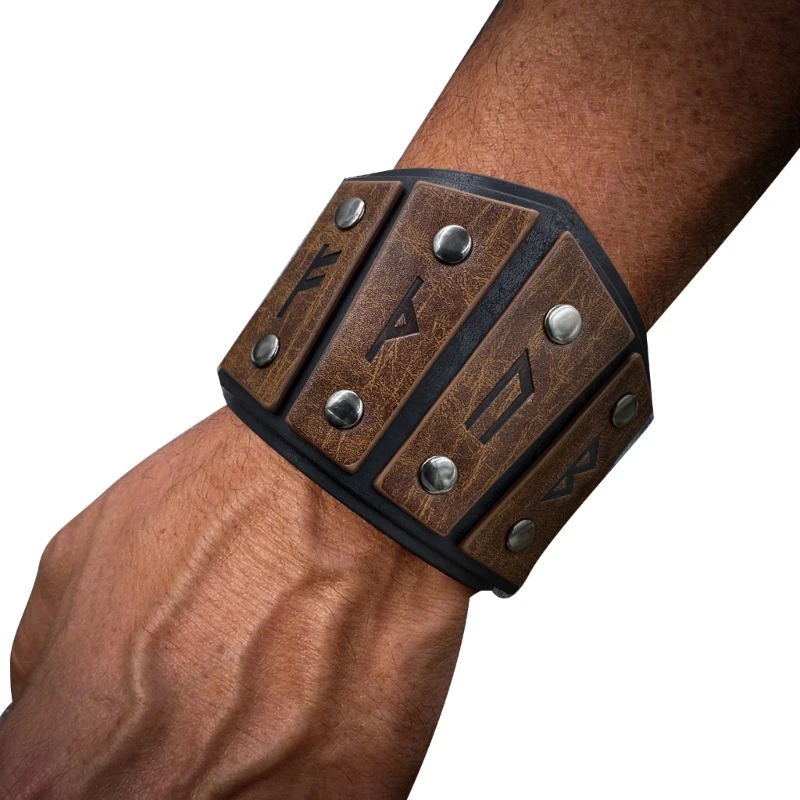 

50JB Mysterious Vintage PU Leather Wristband Medieval Arm Bracer with Rune Pattern for Male Female in Historical Activities