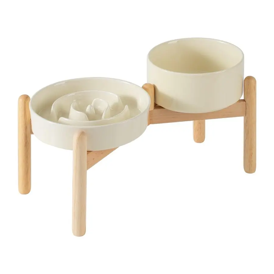 

Набор приподнятых мисок для медленного кормления собак, 1.2 чашки, с деревянной подставкой, включающий приподнятую миску 6.1 дюйма и миску-головоломку 7.3 дюйма, для средних и крупных пород.