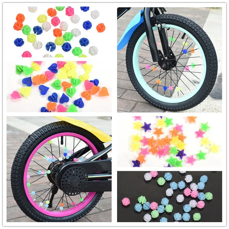 36Pcs Colorful Safety Kids Clip Bicycle Round Multi-color Love Heart Stars Wheel Bike Accessories Decoration Bead Spoke Beads