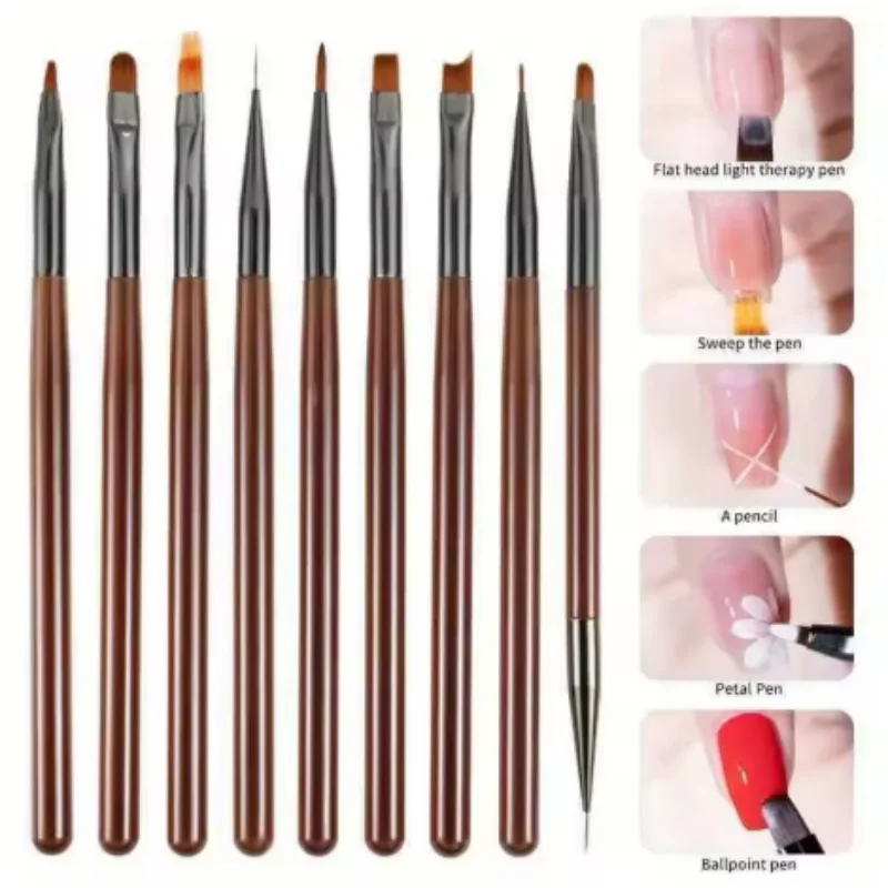 9pcs/set Nail Art Design Pen Painting Tools with Nail Extension Gel Brush Nail Gel Brush at Home Diy Manicure