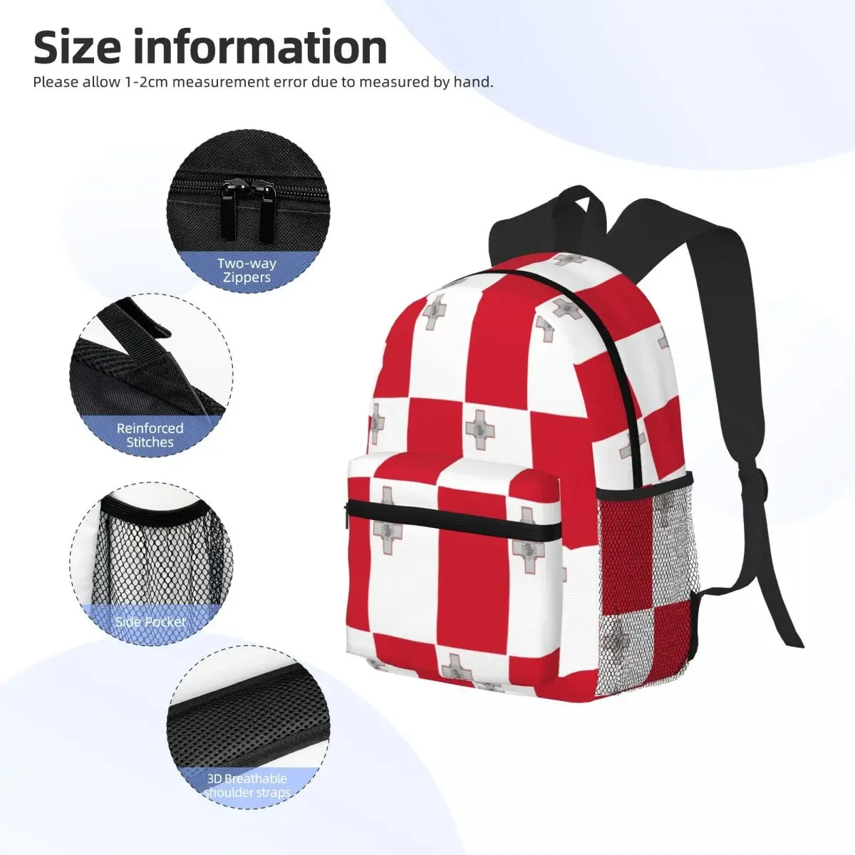 حقيبة ظهر بتصميم علم مالطا حقيبة ظهر ذات سعة كبيرة للأولاد والبنات حقيبة كتب مدرسية حقائب كتف للرجال والنساء #4