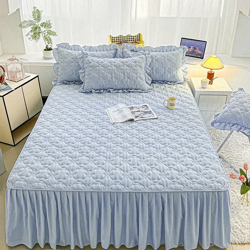 2024 new padded thickened bed skirt single piece non-slip bed cover protective cover Korean lace bed skirt machine washable