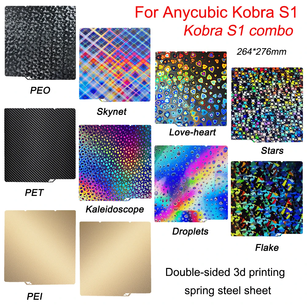 

Kobra S1 PEI Sheet For Anycubic Kobra S1 Combo Build Plate 264x276mm Double Sided Print Build Plate PEO PET Carbon Fiber Sheet