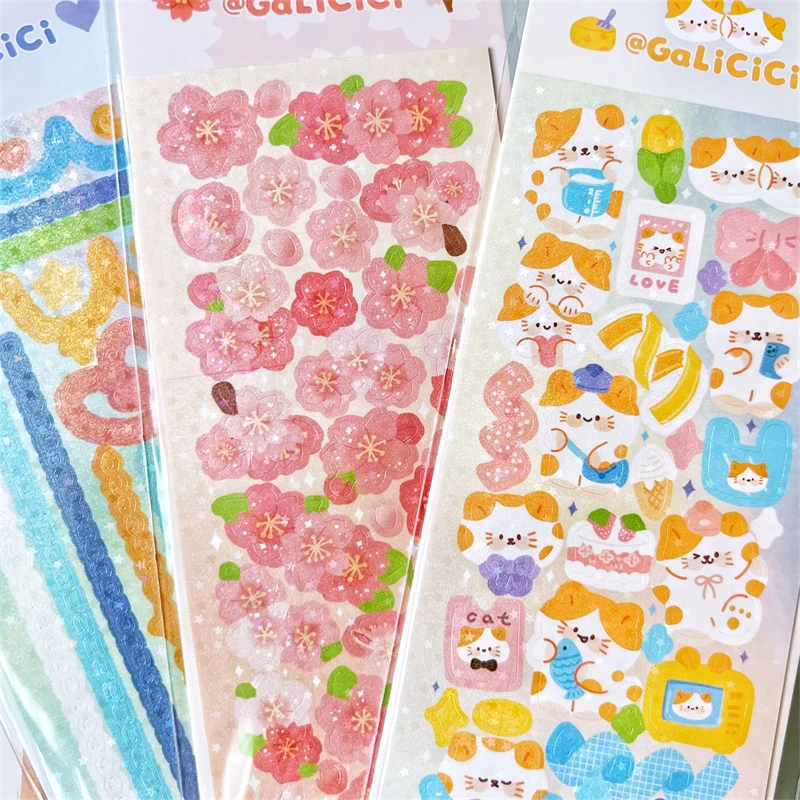 Sakura Kat Decoratieve Sticker Diy Scrapbooking Dagboek Hand Account Collage Idol Kaart Album Journal Laser Kawaii Briefpapier