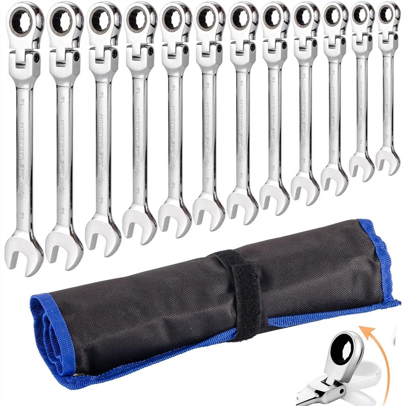 

Flexible Ratchet Wrench Set 12pcs 8-19mm Metric Flex Head Combination Spanner Gear Ring Ratcheting Wrench Kit