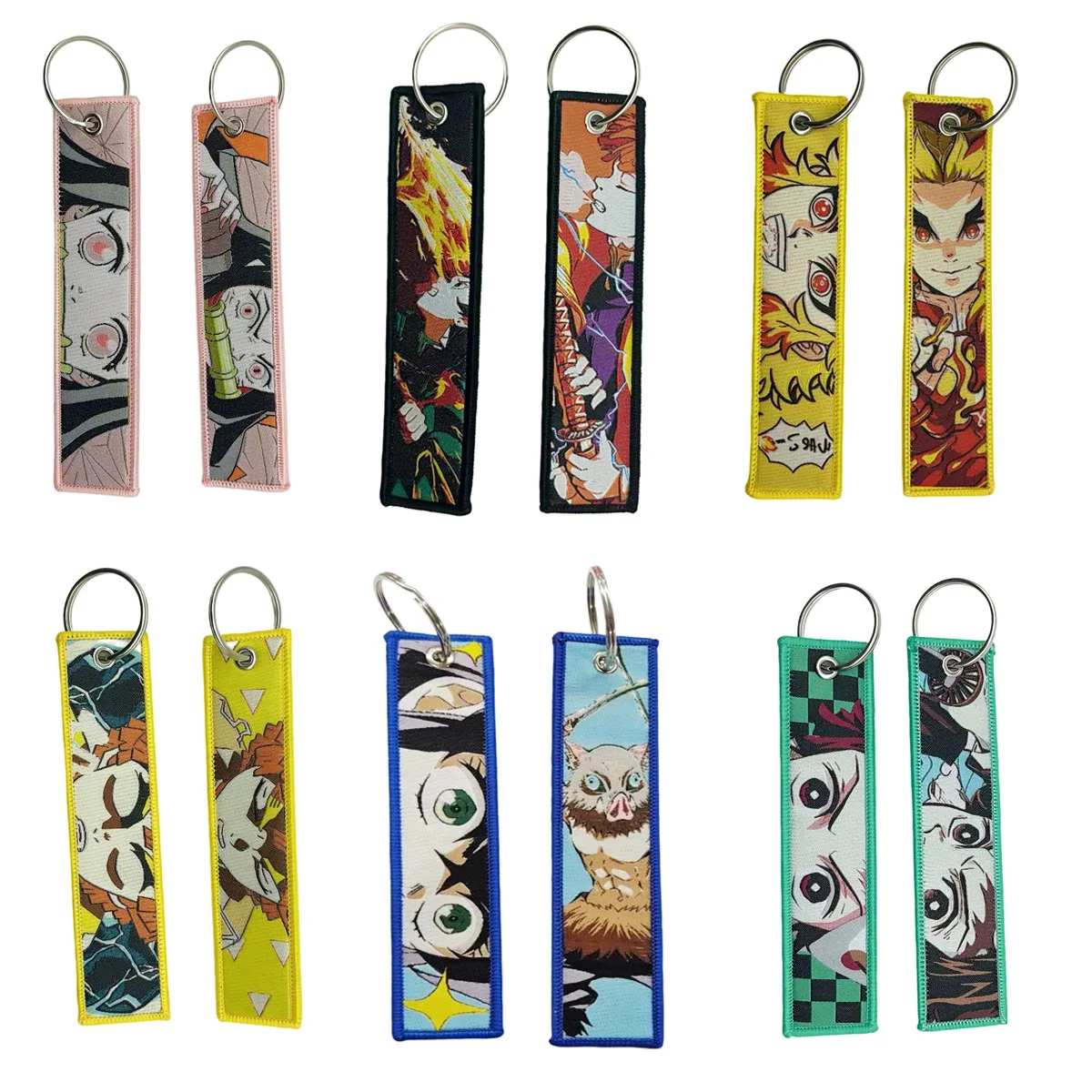 

Kimetsu no Yaiba Mizuko Tanjiro anime woven label double-sided embroidery keychain lanyard pendant student jewelry