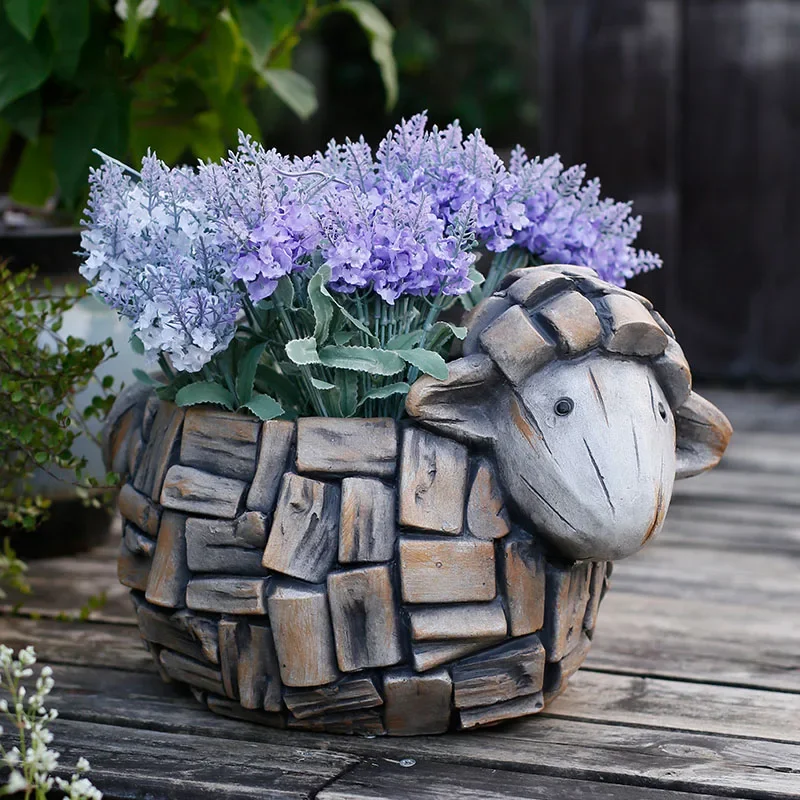 

Nordic Cartoon Lamb Hedgehog Flowerpot Outdoor Garden Decoration Magnesium Oxide Soil Culture Animal Pots for Plants Ornament