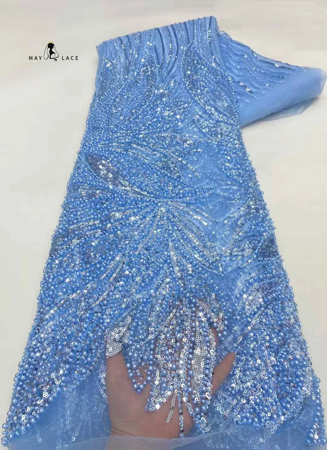 

Beaded Lace Fabric Embroidery Lace Fabric High Quality Nigerian Party Lace Fabric 2025 Sequins Lace Mesh Fabric For Dress Sewing