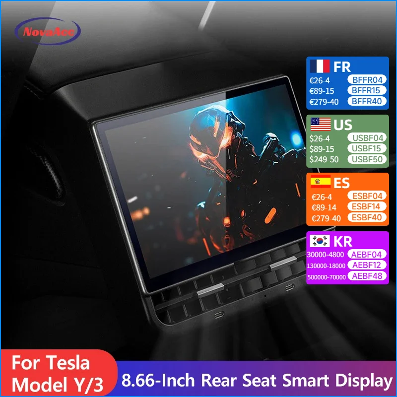 

Задний экран 8,66 дюйма для Tesla Model 3 2017-2023 Model Y 2019-2024 4G 64G Поддержка заднего развлекательного дисплея