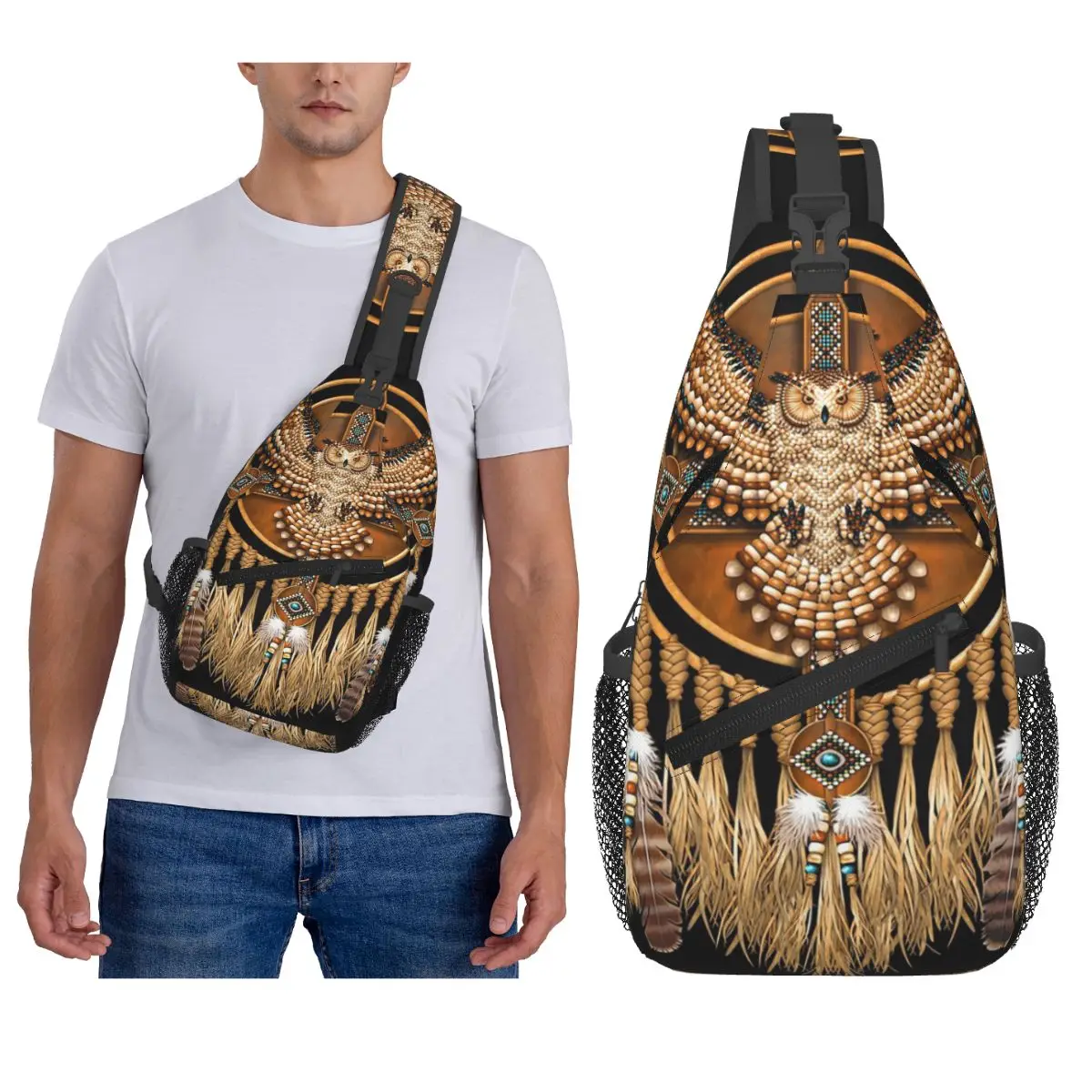 الأصلي ماندالا البومة الأمريكية حقيبة الصدر الرجال حبال Crossbody على ظهره حقيبة الصدر السفر المشي لمسافات طويلة Daypack حقيبة الكتف