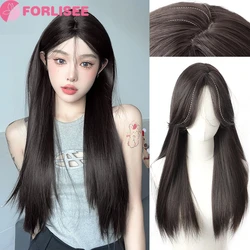 FORLISEE Synthetic Wig Women's Long Hair Natural Age Reducing Black Long Straight Hair Fluffy Split Split Octagonal Bang Wig