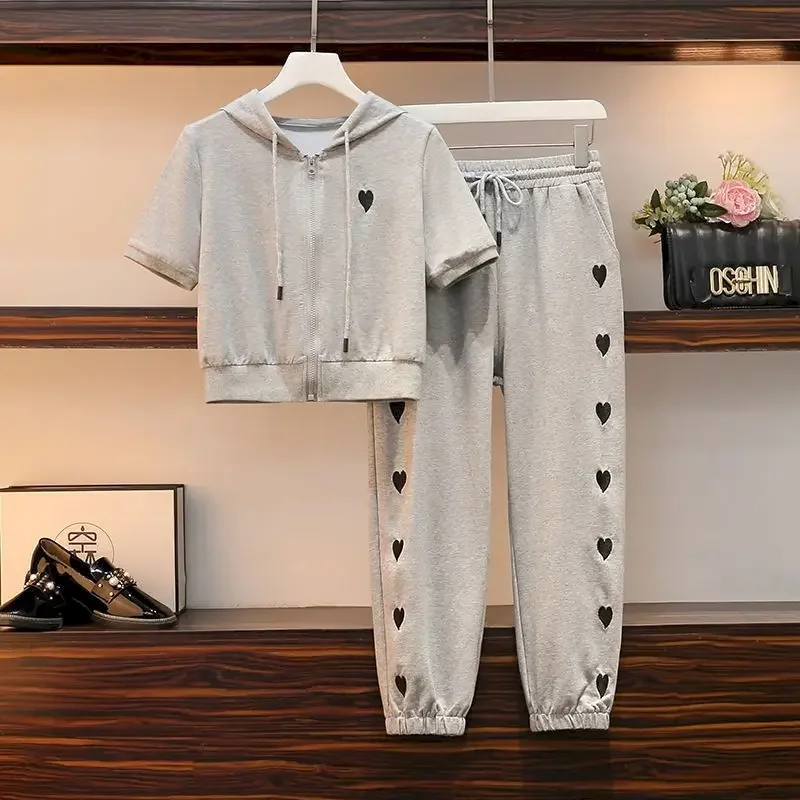 Womens T Shirts Sets Fashion Short Hooded Sports Casual Suits 2025 Summer Trend Slim Short Sleeve Tops Sweatpants Two Piece Set