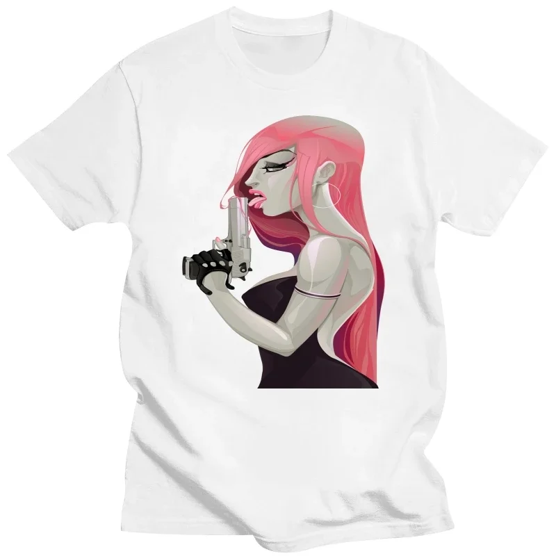 

Gun Ladies Men's Printed T-shirt Punk Alternative Goth Art Fashion T-shirt Summer 100% cotton loose and breathable