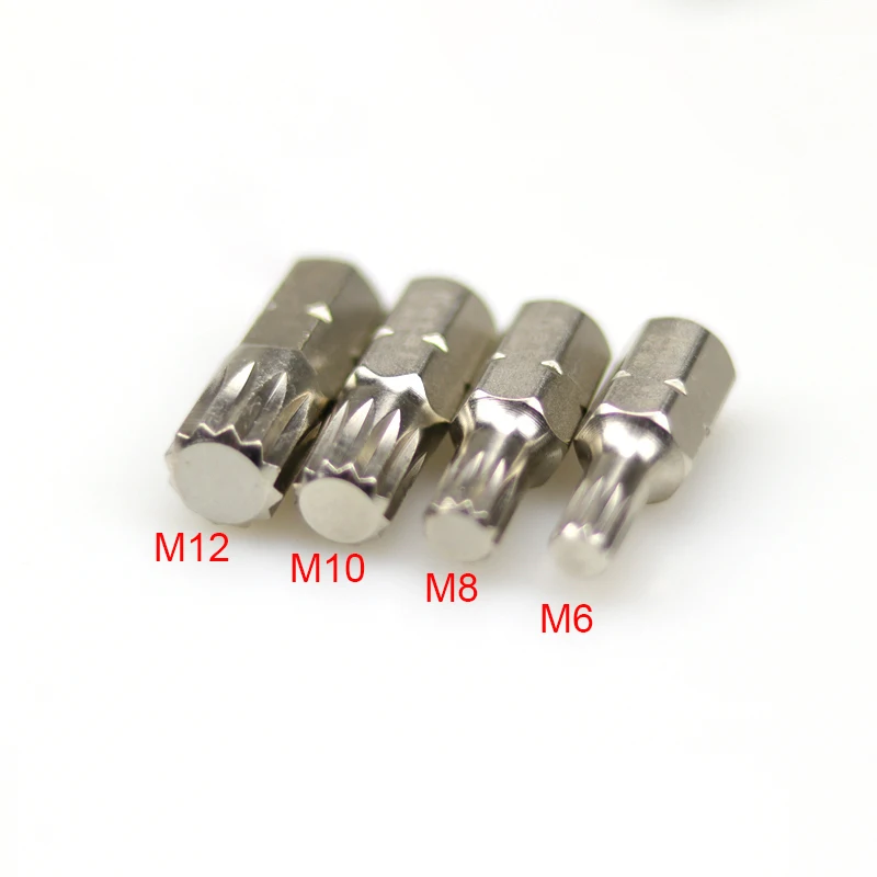 1pcs 30mm Long Star Head 10mm Hex Shank Impact 12 Point Spline Screwdriver Bit M6 M8 M10 M12 Silver Torx Screw Driver Bit ​​