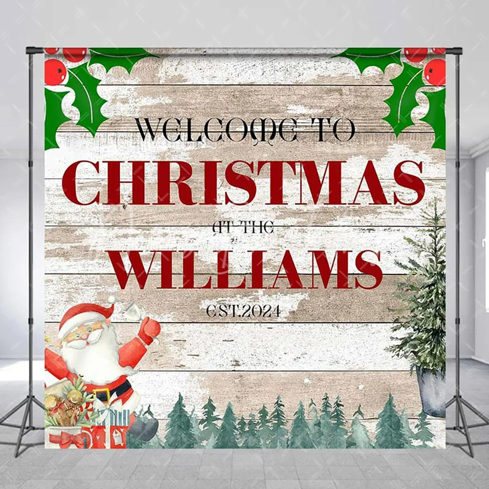 

Custom Wooden Board Santa Family Christmas Backdrop, Rustic Winter Holiday Photography Background Studio Wall Decoration