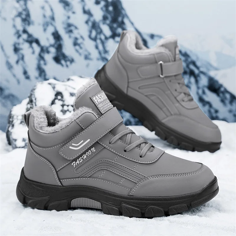 

Winter Outdoor Warm Plush Non-slip Work High-top Casual Shoes Boots for Men New Waterproof PU Leather Warm Snow Ankle Boots