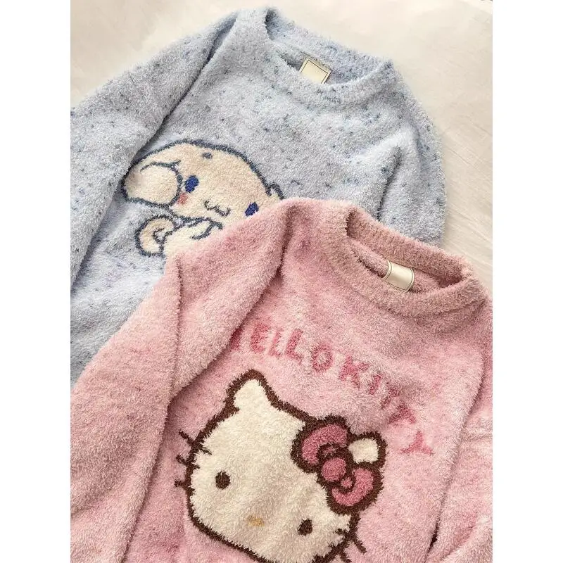 مرحبا كيتي المرجان المخملية منامة سانريو فتاة ملابس المنزل 2 قطعة نمط جديد الخريف والشتاء زائد المخملية سميكة الفانيلا مجموعة ساخنة