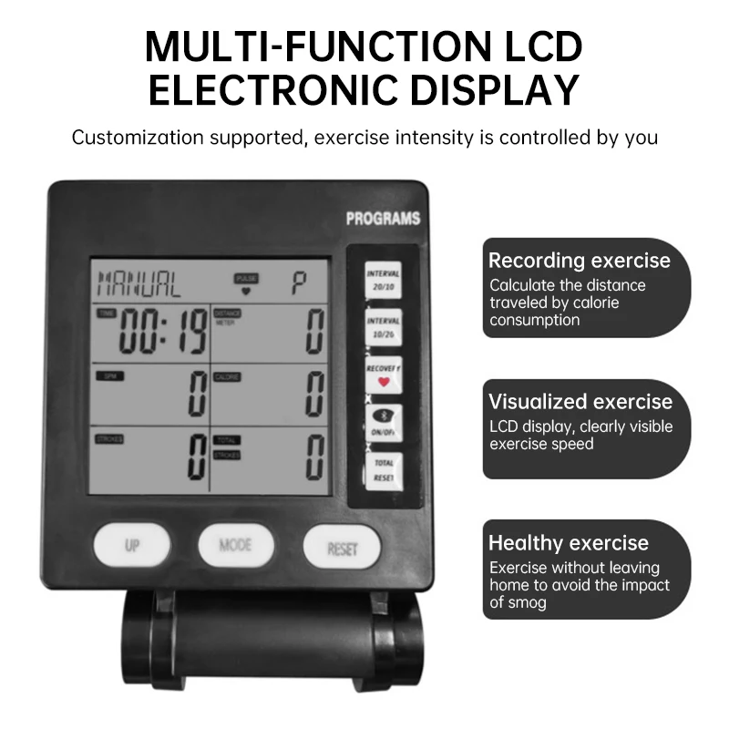 Multifunktions-Rudergerät, Zähler, Bluetooth-App, elektronische Uhr, leicht, stabil, für Training, Workout, Büro, Hotel, Ausrüstung