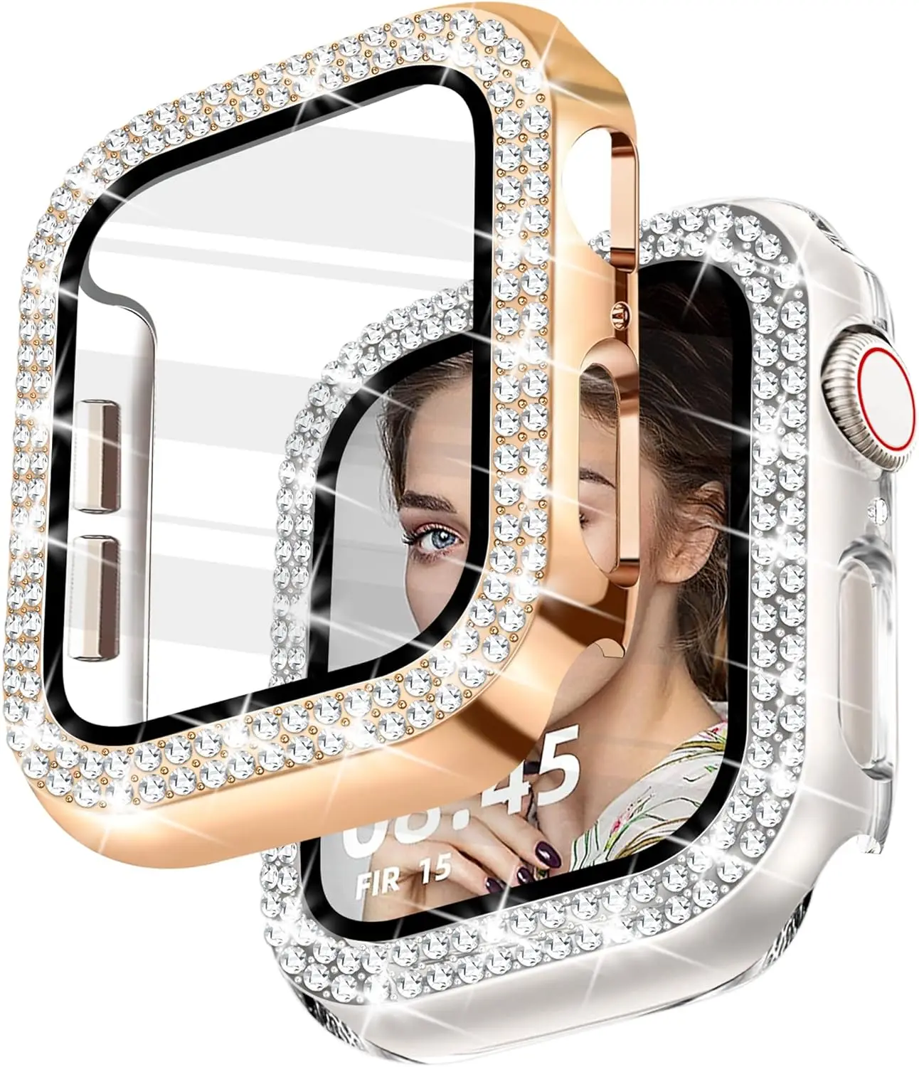 Bling Case Screen Protector Women for Apple Watch 40/41/44/45/S10 42/S10 46 Diamond  Cover  for iWatch Series 4/5/6/7/8/9/SE/S10