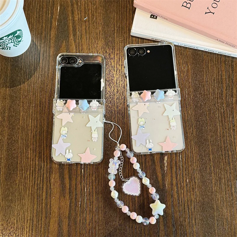 

Cute Star Rabbit Transparent for Samsung Galaxy Z Flip 7 6 5 4 Protective Back Cover for ZFlip5 ZFlip6 ZFlip7 Case Shell