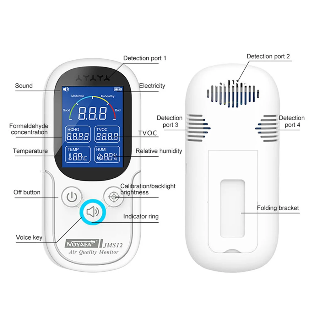 NOYAFA-Détecteur d'air JMS12, moniteur de qualité de l'air, testeur de température domestique intelligent portable, moniteur d'humidité, formaldéhyde, testeur TVOC