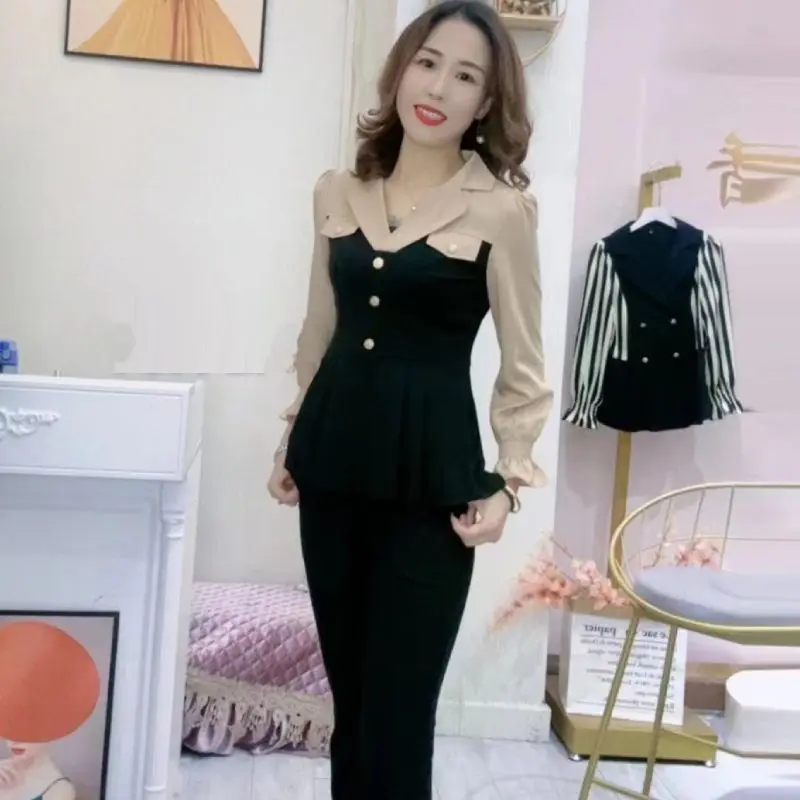 Women\'s New Versatile Set Covering the Belly and Slimming Off Fake Two-piece Top Pants Temperament Age Reducing Women\'s