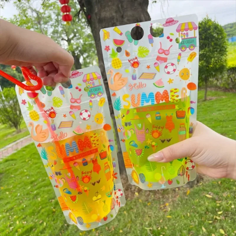 

100PCS 400ML~500ML Handheld Plastic Drinking Beverage Bag DIY Handheld Milk Fruit Juice Coffee Liquid Matcha Beer Coffee Pouches
